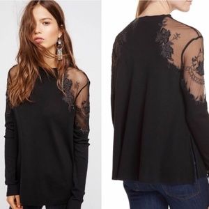 Free People Daniella Embroidered Black Top